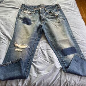 American Eagle Outfitters Blue Distressed Cropped Jeans